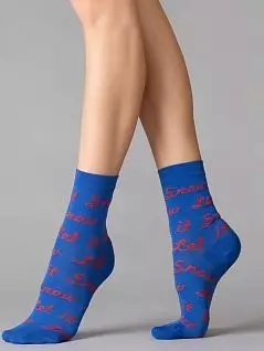 Хлопковые носки из праздничной новогодней коллекции с тематической повторяющейся надписью "Let It Snow" Giulia JSWS3 NEW YEAR 2101 (5 пар) bright blue gul